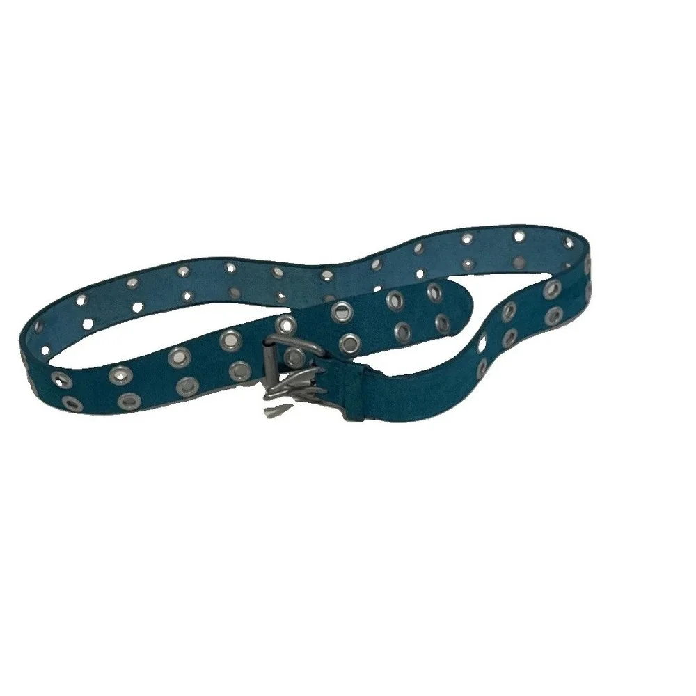 Teal Green Suede 2 Hole Grommet Woman's Y2K ML Genuine Leather Belt Grunge NWOT